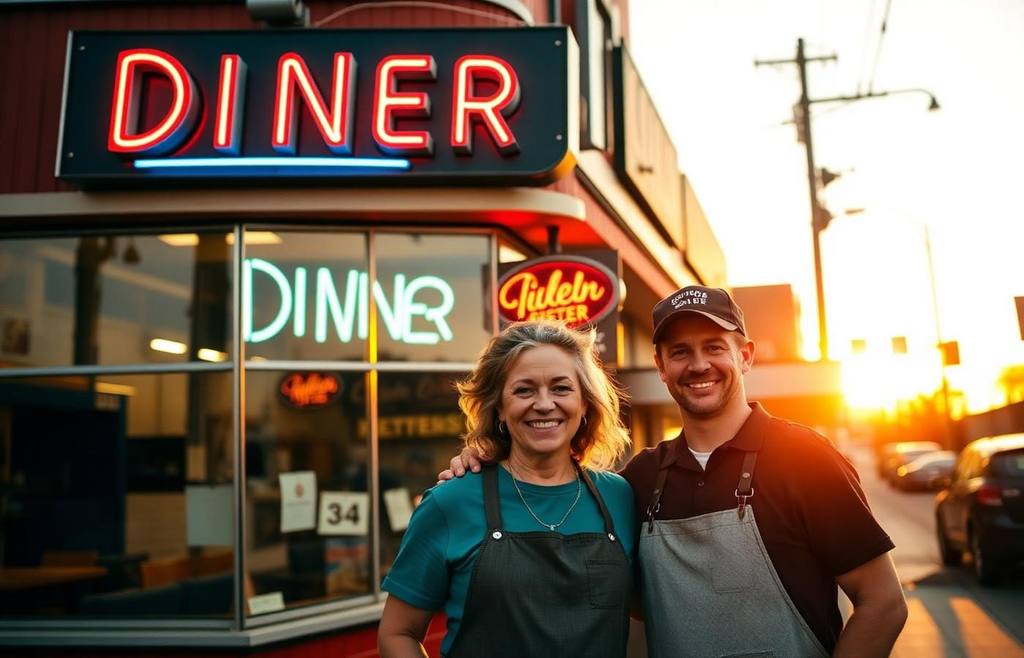 Restaurant owners outside their newly opened diner