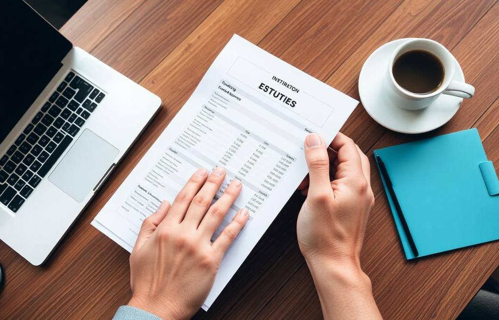 Hands reviewing a printed funding estimate on a wooden table