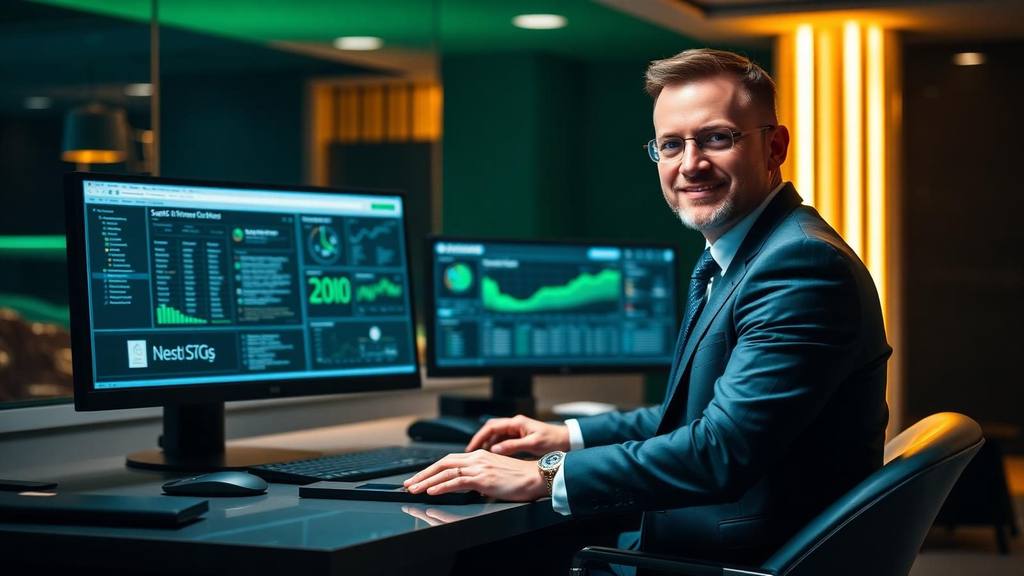 Senior broker reviewing a vetted funding deal on dual monitors