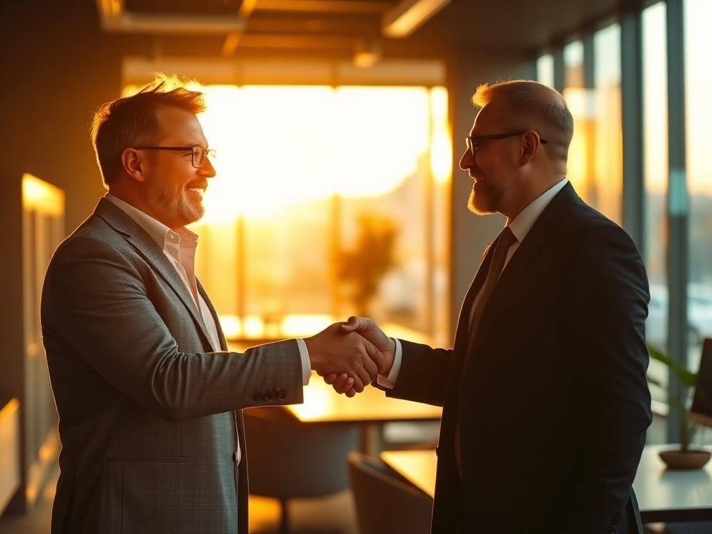 Broker shaking hands with a business owner